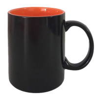 Caneca Cer. 325ml  Preta Semi Brilho Magica Interna Laranja - Live